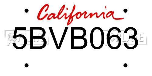 5BVB063 California License Plate