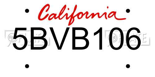 5BVB106 California License Plate