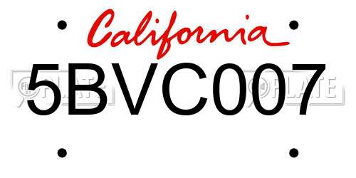 5BVC007 California License Plate