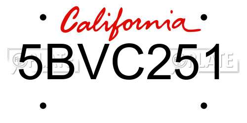 5BVC251 California License Plate