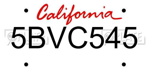 5BVC545 California License Plate