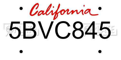 5BVC845 California License Plate