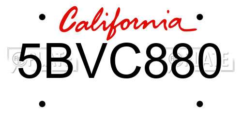 5BVC880 California License Plate