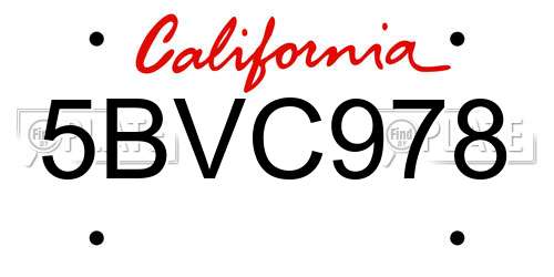 5BVC978 California License Plate