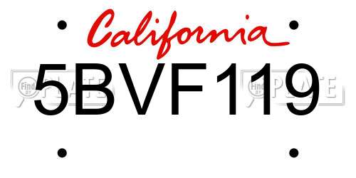 5BVF119 California License Plate