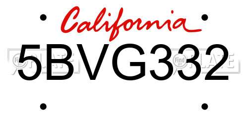 5BVG332 California License Plate