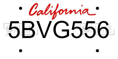 5BVG556 California License Plate