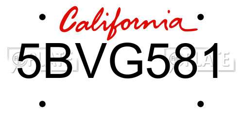 5BVG581 California License Plate