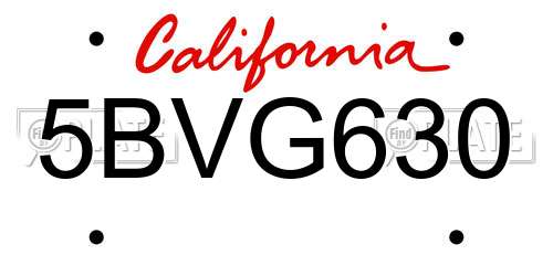 5BVG630 California License Plate