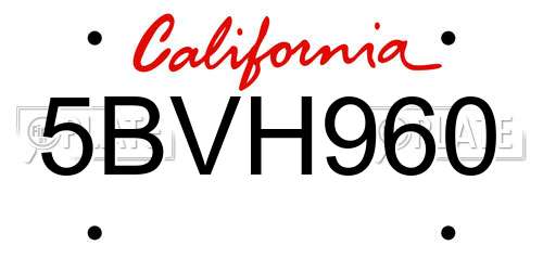 5BVH960 California License Plate