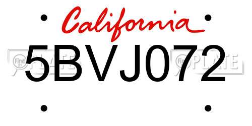 5BVJ072 California License Plate