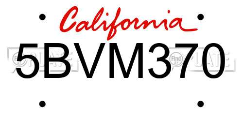 5BVM370 California License Plate