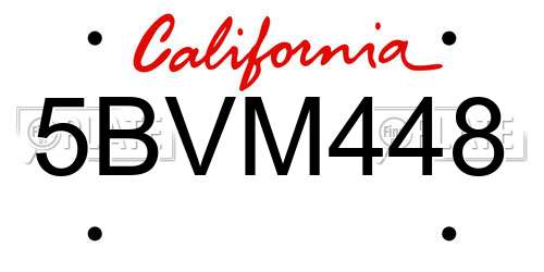 5BVM448 California License Plate