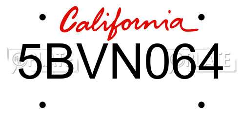 5BVN064 California License Plate