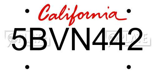 5BVN442 California License Plate