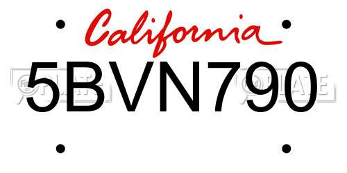 5BVN790 California License Plate