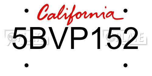5BVP152 California License Plate