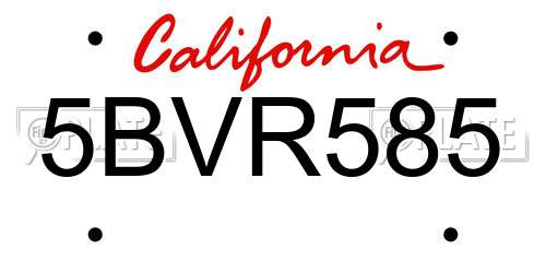 5BVR585 California License Plate