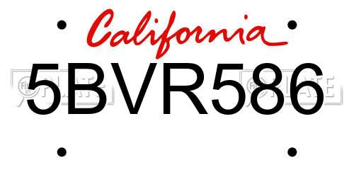 5BVR586 California License Plate