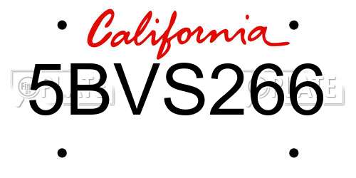 5BVS266 California License Plate