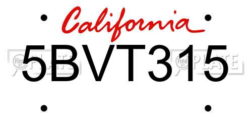 5BVT315 California License Plate