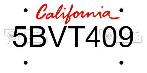 5BVT409 California License Plate
