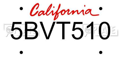 5BVT510 California License Plate