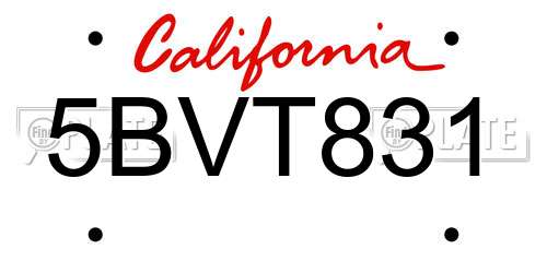 5BVT831 California License Plate