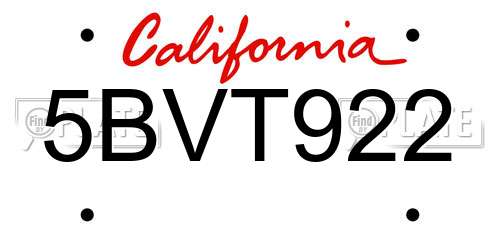 5BVT922 California License Plate