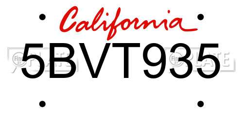 5BVT935 California License Plate
