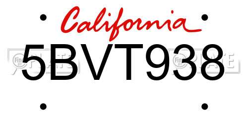 5BVT938 California License Plate