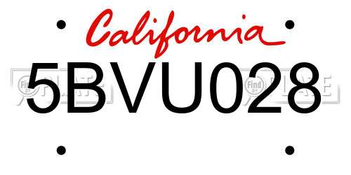 5BVU028 California License Plate