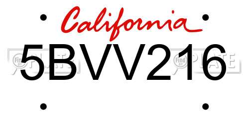 5BVV216 California License Plate