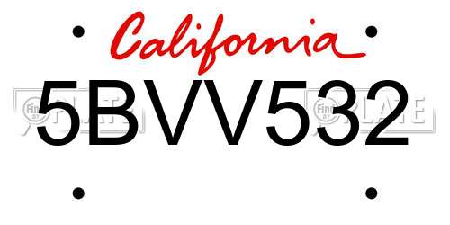 5BVV532 California License Plate