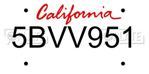 5BVV951 California License Plate