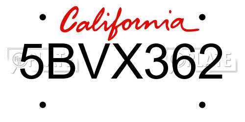5BVX362 California License Plate