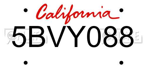 5BVY088 California License Plate