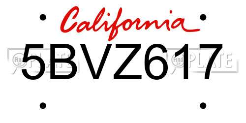 5BVZ617 California License Plate