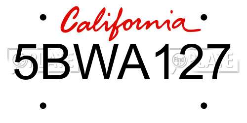 5BWA127 California License Plate