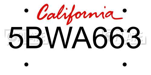 5BWA663 California License Plate