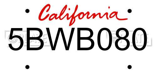 5BWB080 California License Plate