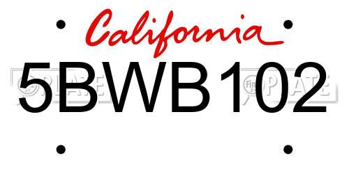 5BWB102 California License Plate
