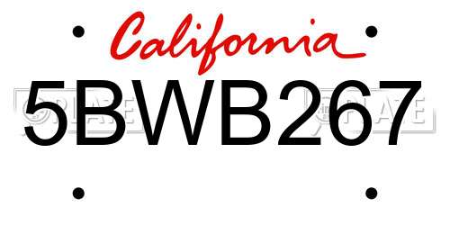 5BWB267 California License Plate