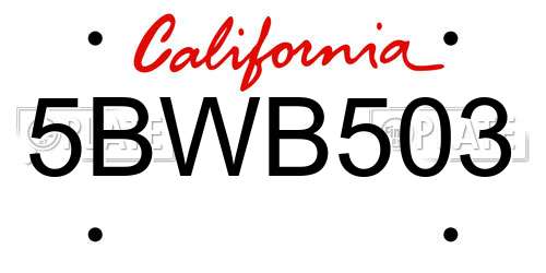 5BWB503 California License Plate