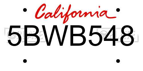 5BWB548 California License Plate
