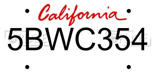 5BWC354 California License Plate