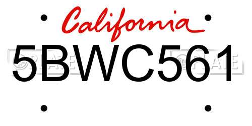 5BWC561 California License Plate