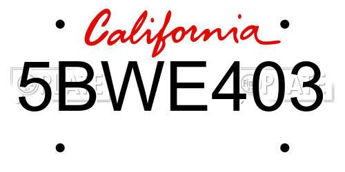 5BWE403 California License Plate