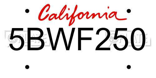 5BWF250 California License Plate
