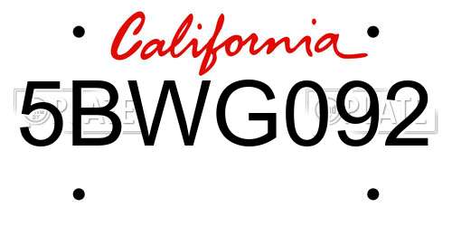 5BWG092 California License Plate